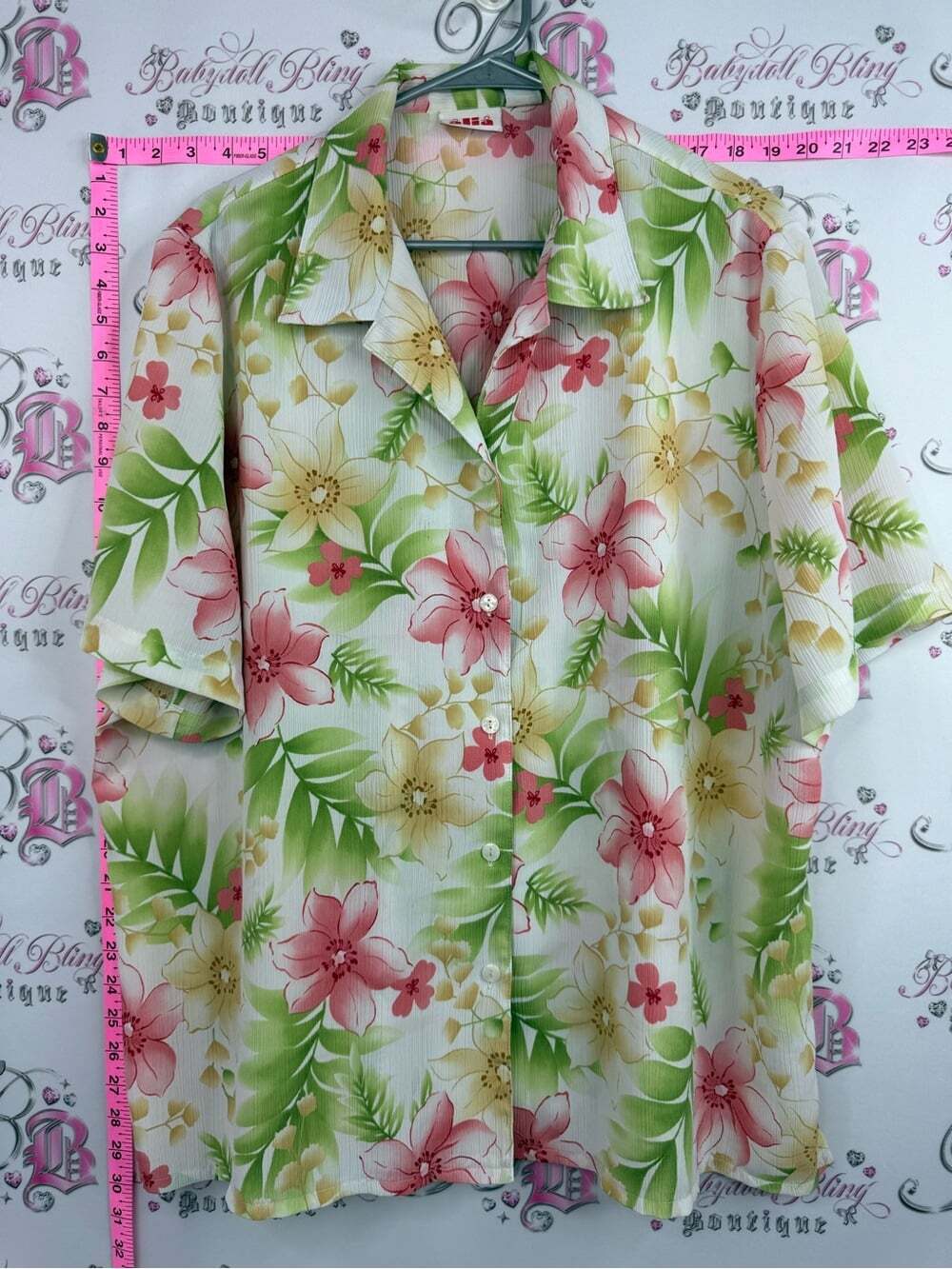 Alia Floral Button-Down Shirt in Pink, Green & Cream